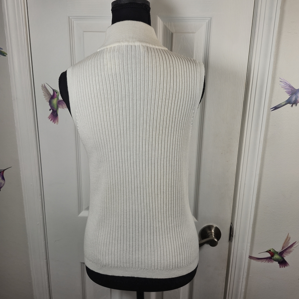 Vintage White Stag Cream Ribbed Mock Neck Knit Vest M Academia Grandpacore - Picture 2 of 7
